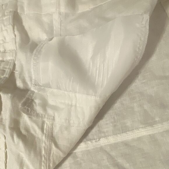 100% Linen White Crop Blazer Jacket XL Open Front Coastal Chic Quiet Luxury - Picture 5 of 13